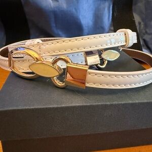 Elegant White Faux Leather Belt with Gold Accents